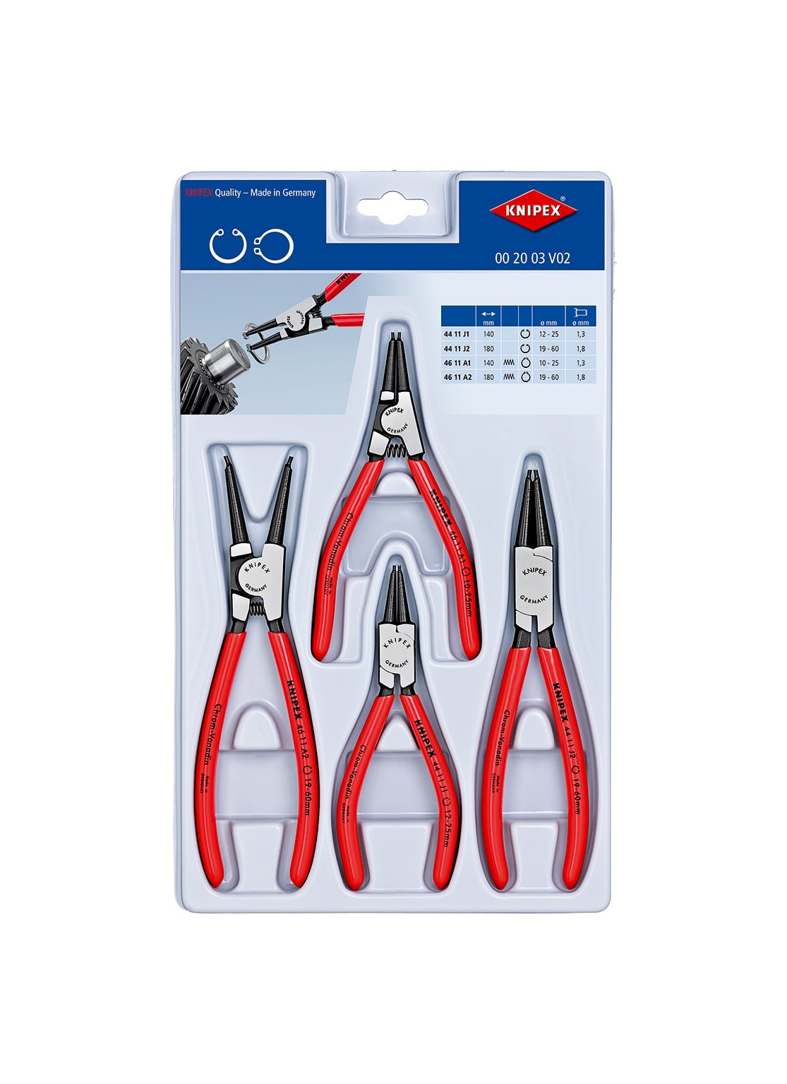 00 20 03 V02 - SEGMAN PENSE SETİ ( 4 PARÇA ) KNIPEX - 