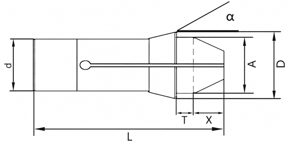 157E DIN6343 COLLET 22MM ROUND LONG NOSE SMOOTH BORE - 2